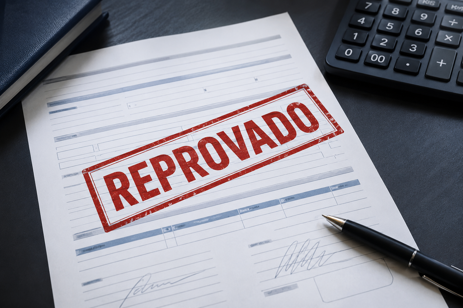 Contrato de crédito com carimbo reprovado